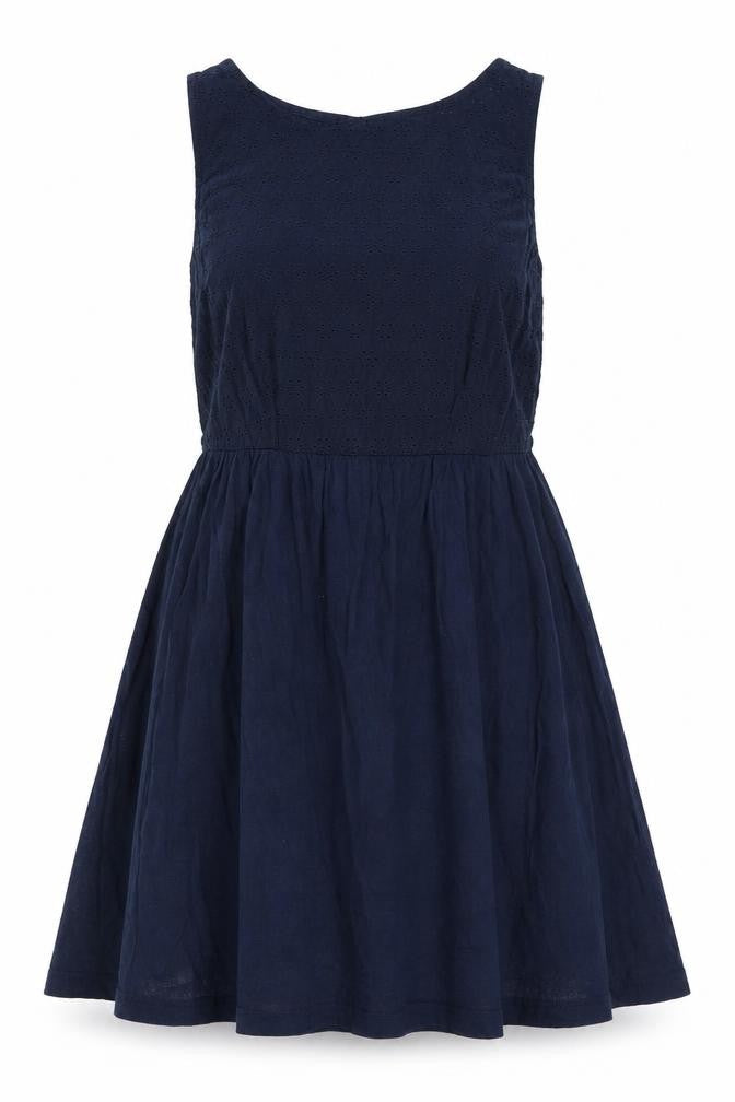 Atmosphere Womens Blue Geometric Cotton Skater Dress Size 8 Round Neck Pullover