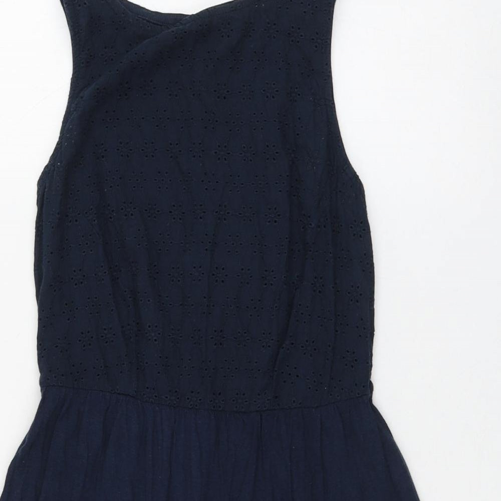 Atmosphere Womens Blue Geometric Cotton Skater Dress Size 8 Round Neck Pullover