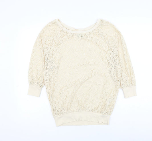 NEXT Womens Beige Round Neck Polyester Pullover Jumper Size 8
