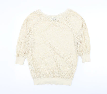 Next Womens Beige Round Neck Polyester Pullover Jumper Size 8