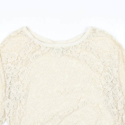 Next Womens Beige Round Neck Polyester Pullover Jumper Size 8