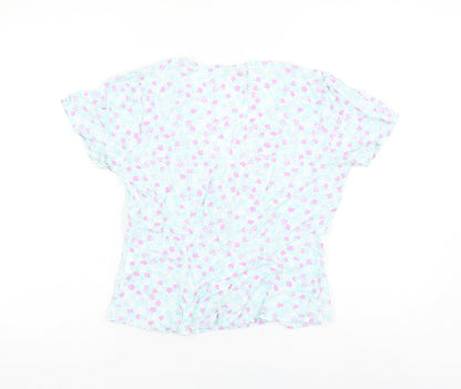 Pimkie Womens Blue Floral Viscose Basic Blouse Size 8 V-Neck