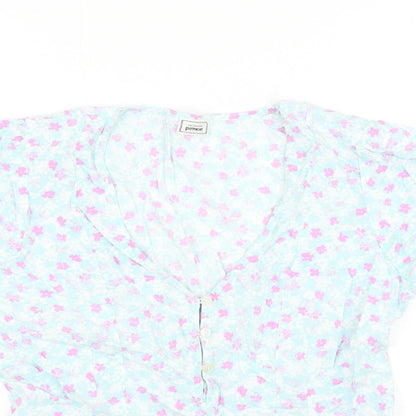Pimkie Womens Blue Floral Viscose Basic Blouse Size 8 V-Neck