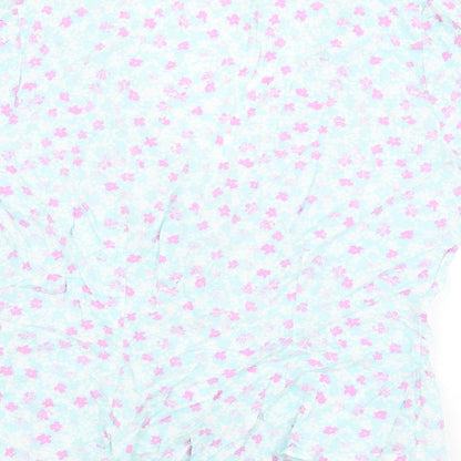 Pimkie Womens Blue Floral Viscose Basic Blouse Size 8 V-Neck