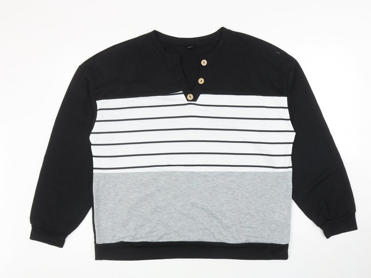 SheIn Mens Black Striped Polyester Pullover Sweatshirt Size XL - Colourblock