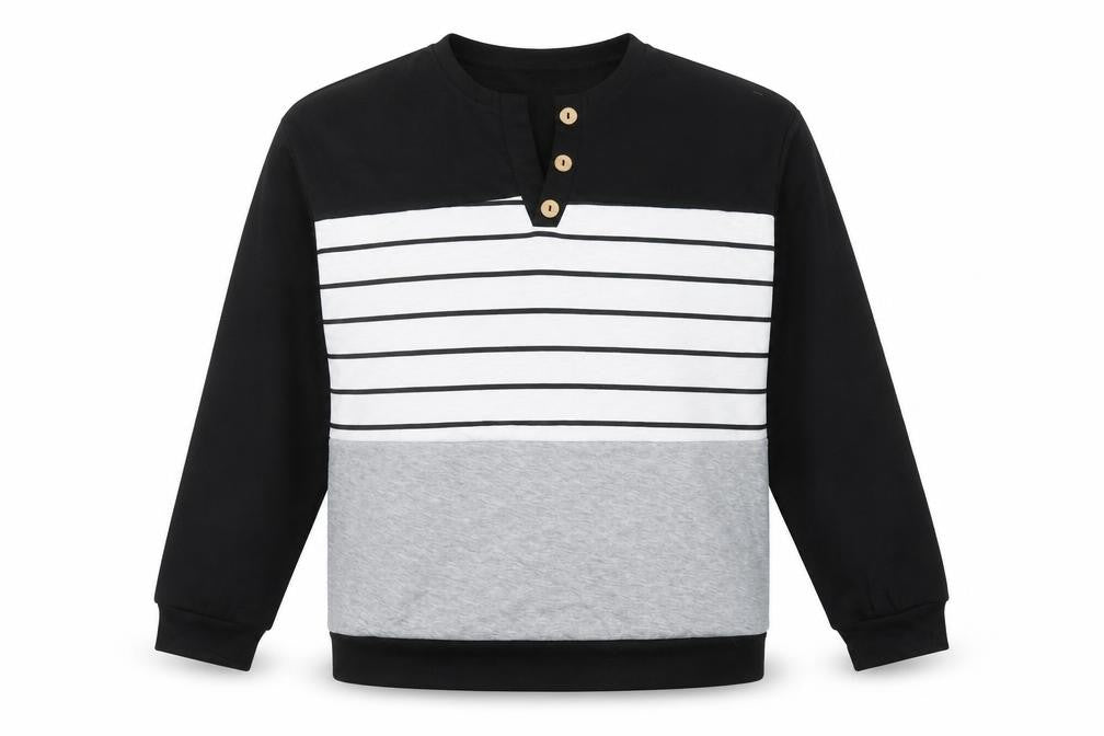SheIn Mens Black Striped Polyester Pullover Sweatshirt Size XL - Colourblock