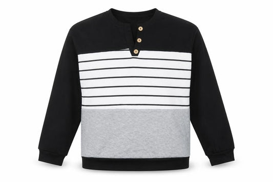 SHEIN Mens Black Striped Polyester Pullover Sweatshirt Size XL - Colourblock