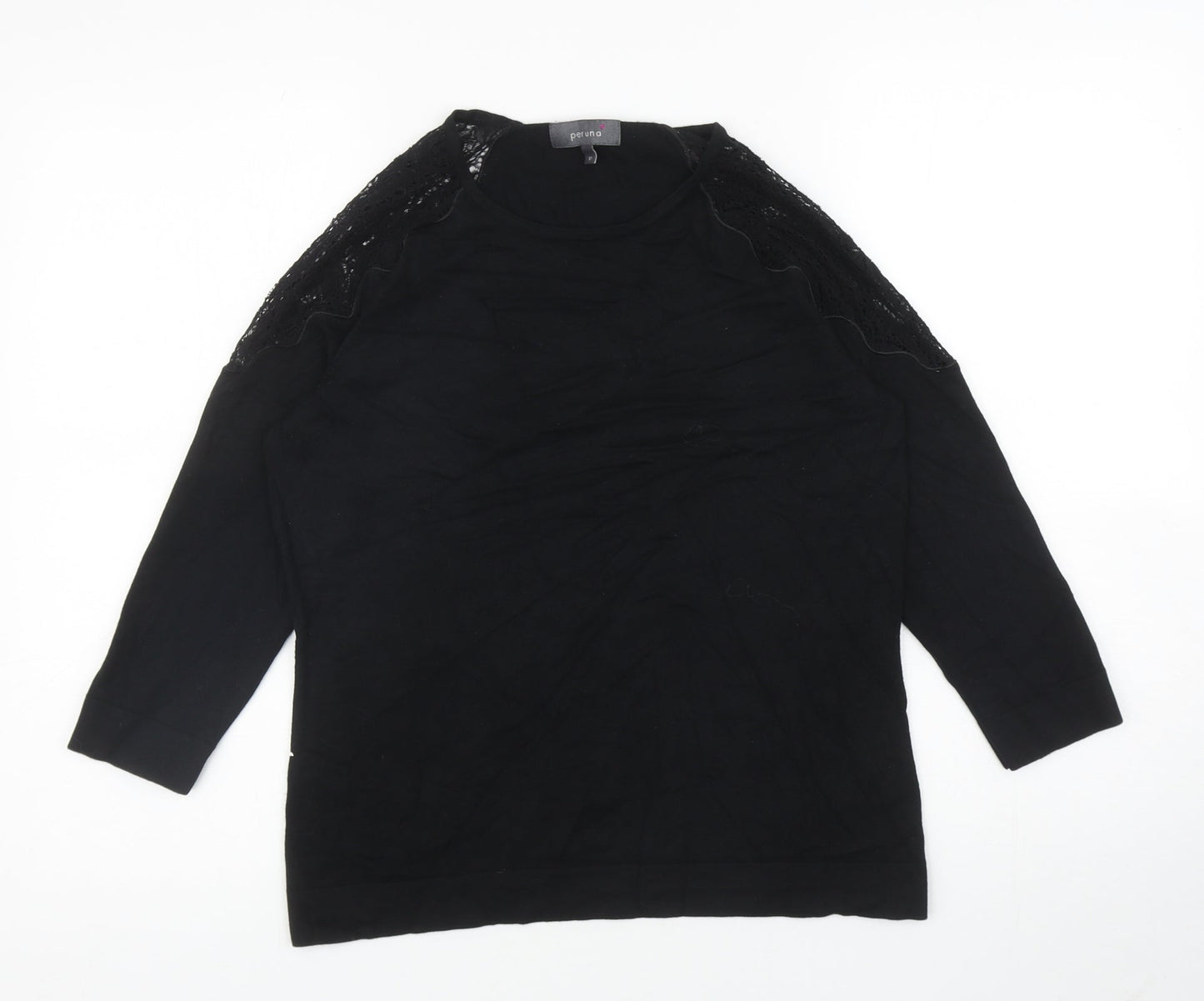 Per Una Womens Black Round Neck Cotton Pullover Jumper Size 12 - Lace