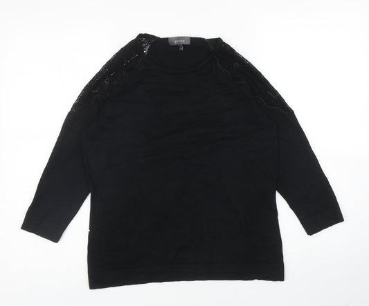 Per Una Womens Black Round Neck Cotton Pullover Jumper Size 12 - Lace