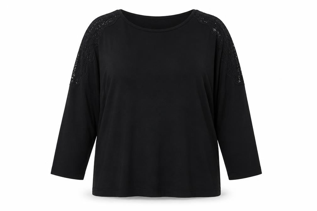Per Una Womens Black Round Neck Cotton Pullover Jumper Size 12 - Lace