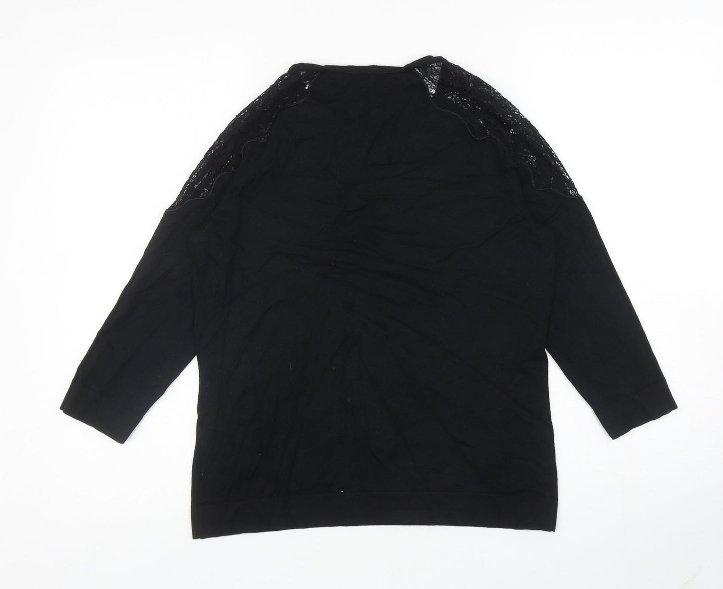 Per Una Womens Black Round Neck Cotton Pullover Jumper Size 12 - Lace