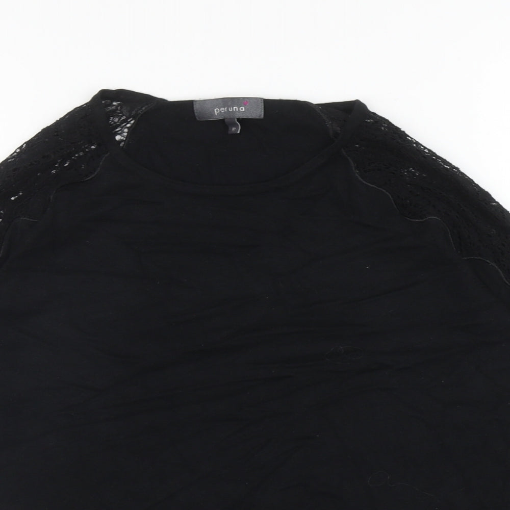 Per Una Womens Black Round Neck Cotton Pullover Jumper Size 12 - Lace