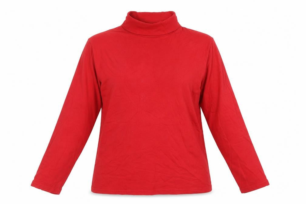 Isle Womens Red Cotton Basic T-Shirt Size L Roll Neck