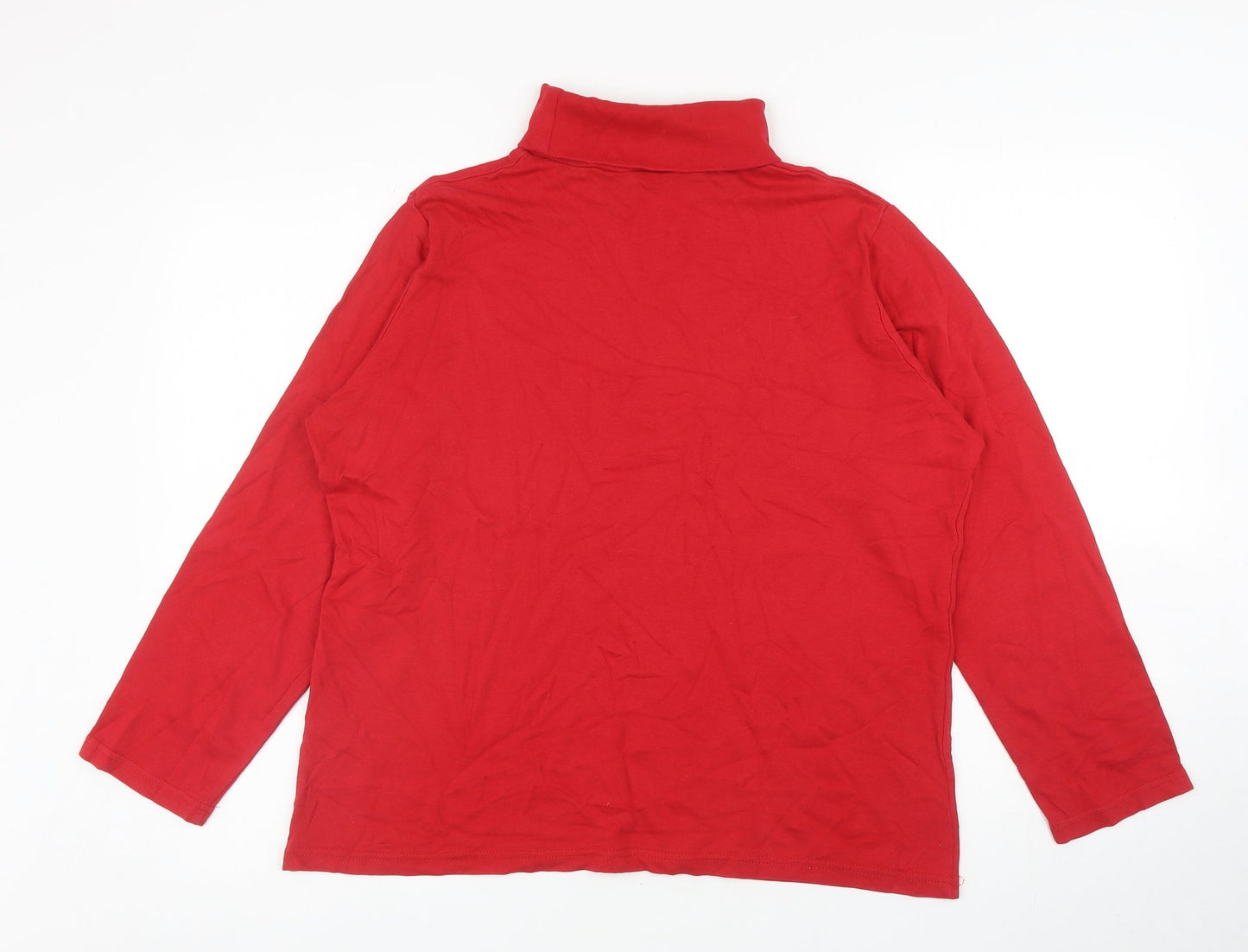 Isle Womens Red Cotton Basic T-Shirt Size L Roll Neck