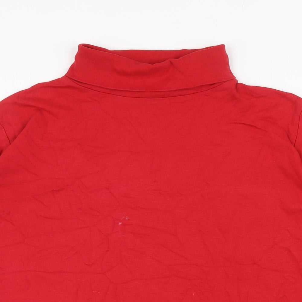 Isle Womens Red Cotton Basic T-Shirt Size L Roll Neck