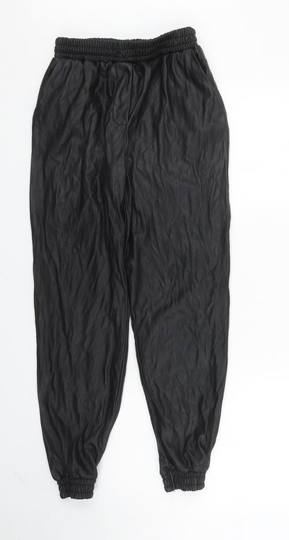 New Look Womens Black Polyurethane Jogger Trousers Size 10 L26 in Regular Drawstring