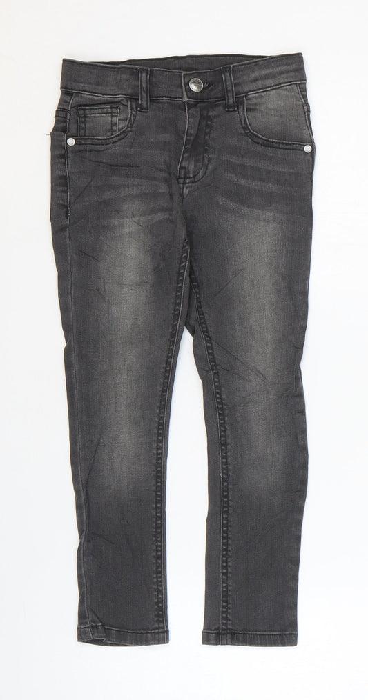 Marks and Spencer Girls Grey Cotton Skinny Jeans Size 6-7 Years Regular Zip