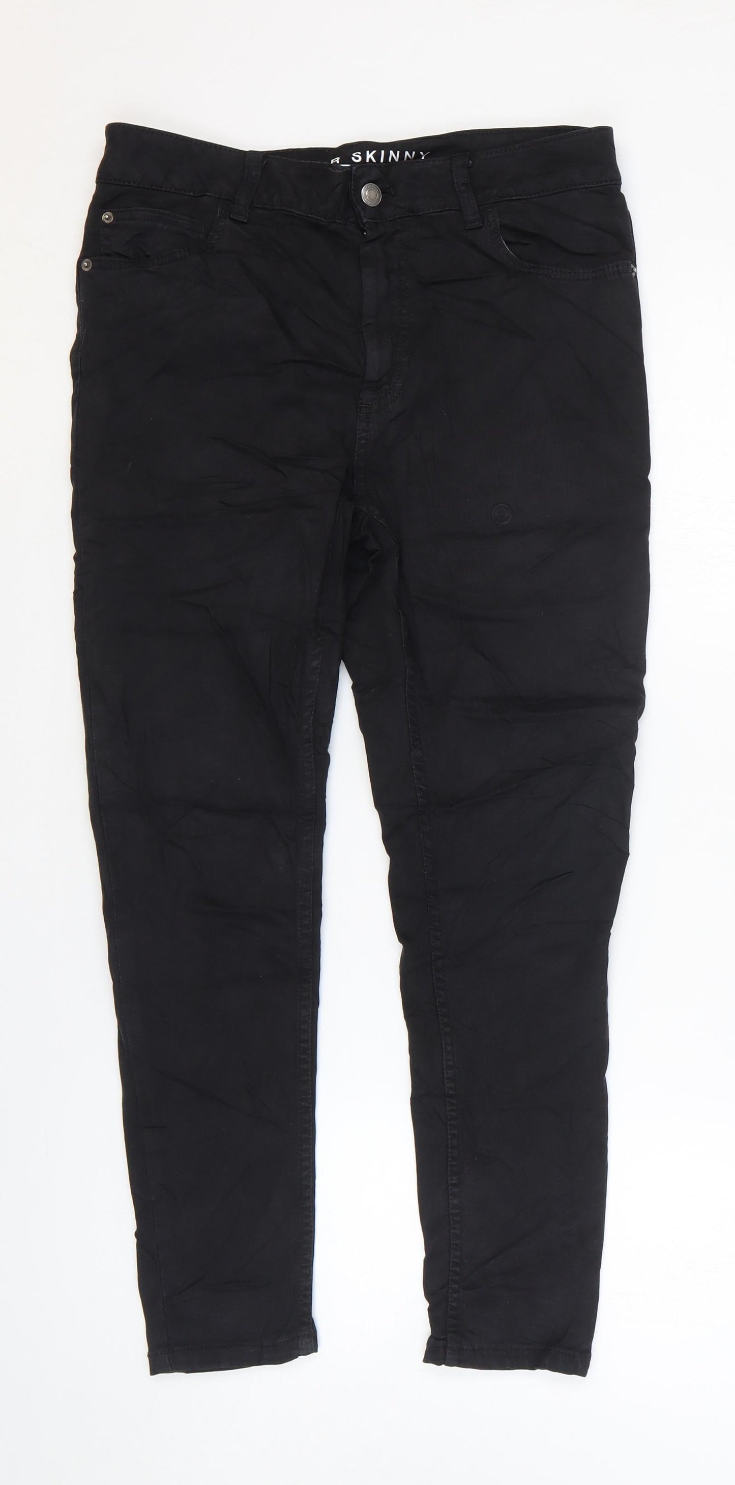 Marks and Spencer Womens Black Cotton Skinny Jeans Size 12 L25 in Slim Zip