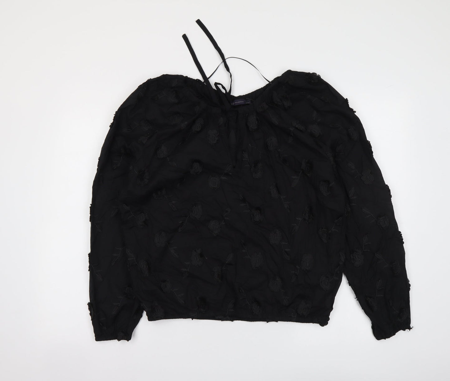 Marks and Spencer Womens Black Floral Polyester Basic Blouse Size 6 Round Neck