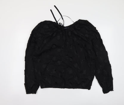 Marks & Spencer Womens Black Floral Polyester Basic Blouse Size 6 Round Neck