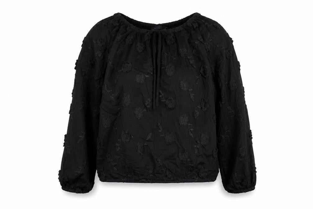 Marks & Spencer Womens Black Floral Polyester Basic Blouse Size 6 Round Neck
