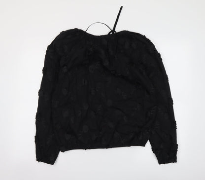 Marks & Spencer Womens Black Floral Polyester Basic Blouse Size 6 Round Neck