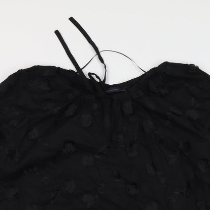 Marks & Spencer Womens Black Floral Polyester Basic Blouse Size 6 Round Neck