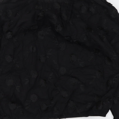 Marks & Spencer Womens Black Floral Polyester Basic Blouse Size 6 Round Neck