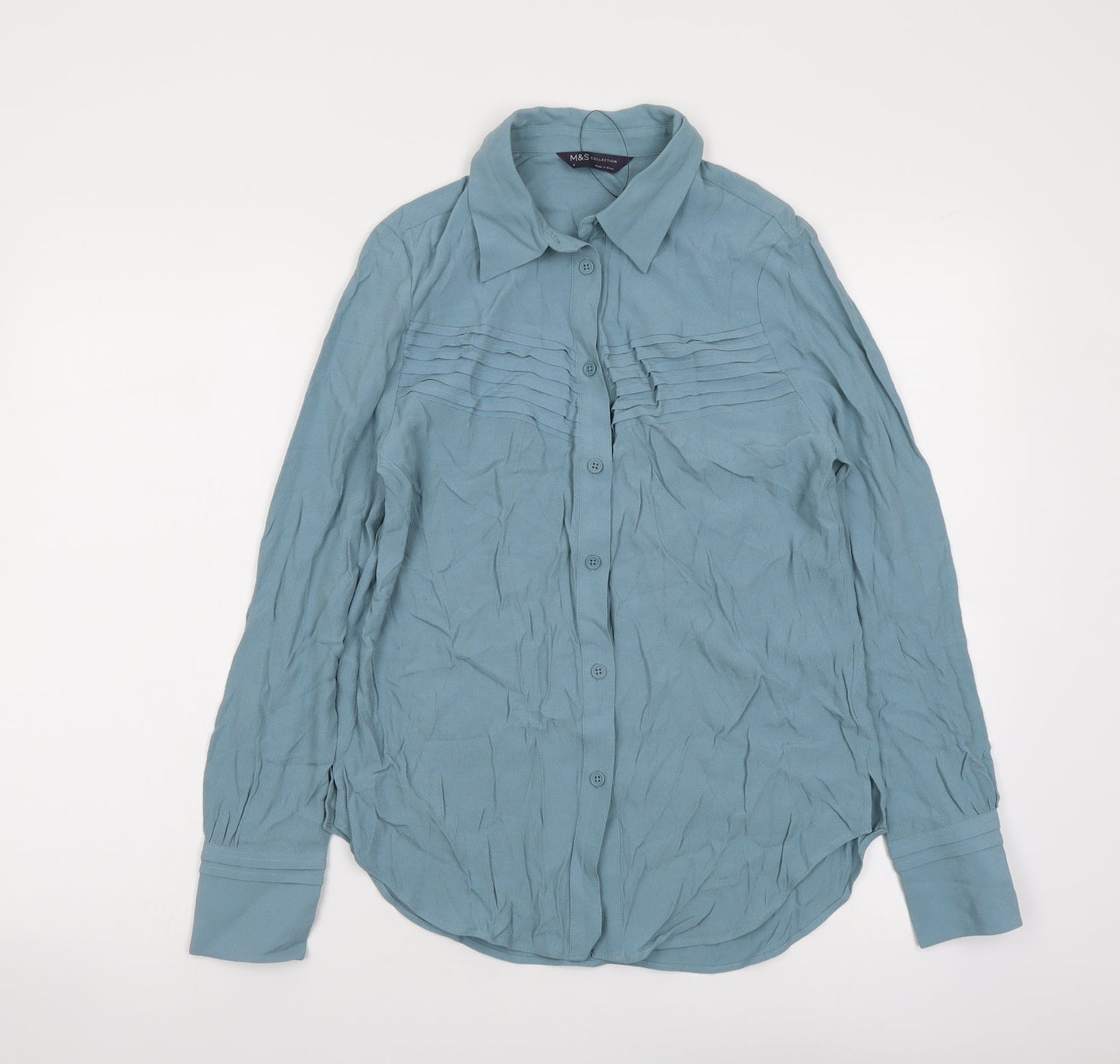Marks and Spencer Womens Blue Viscose Basic Button-Up Size 6 Collared