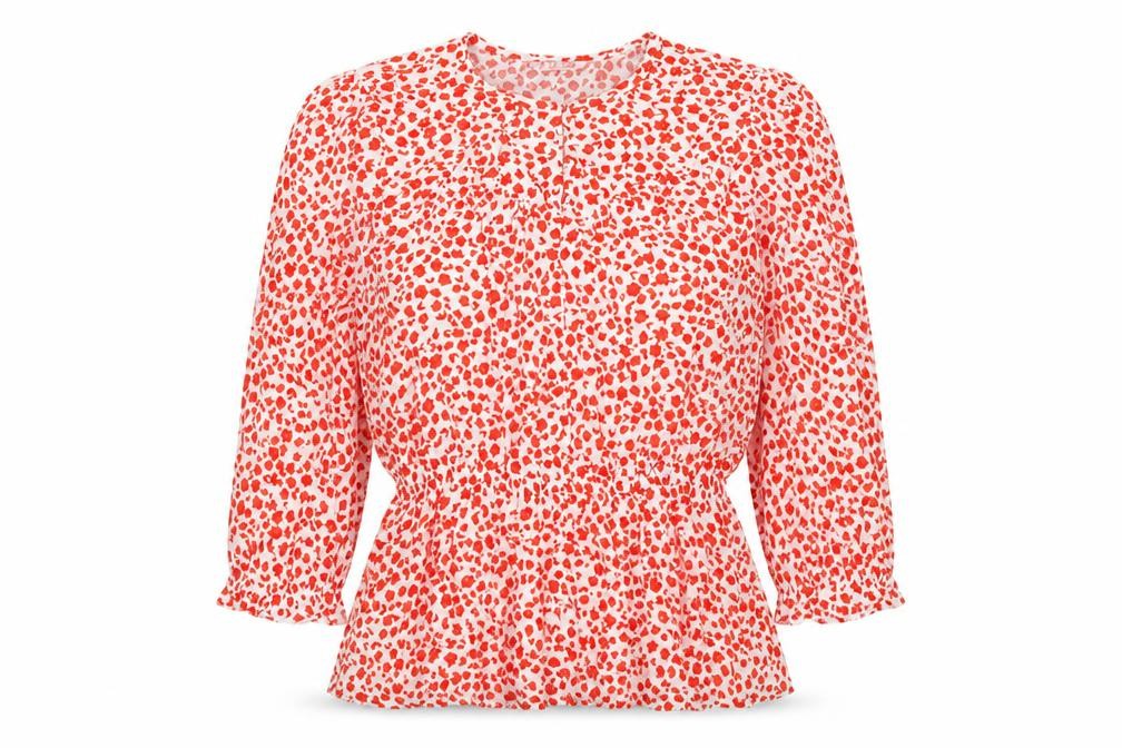 Marks & Spencer Womens Red Floral Viscose Basic Blouse Size 8 Round Neck