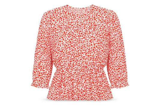 Marks and Spencer Womens Red Floral Viscose Basic Blouse Size 8 Round Neck