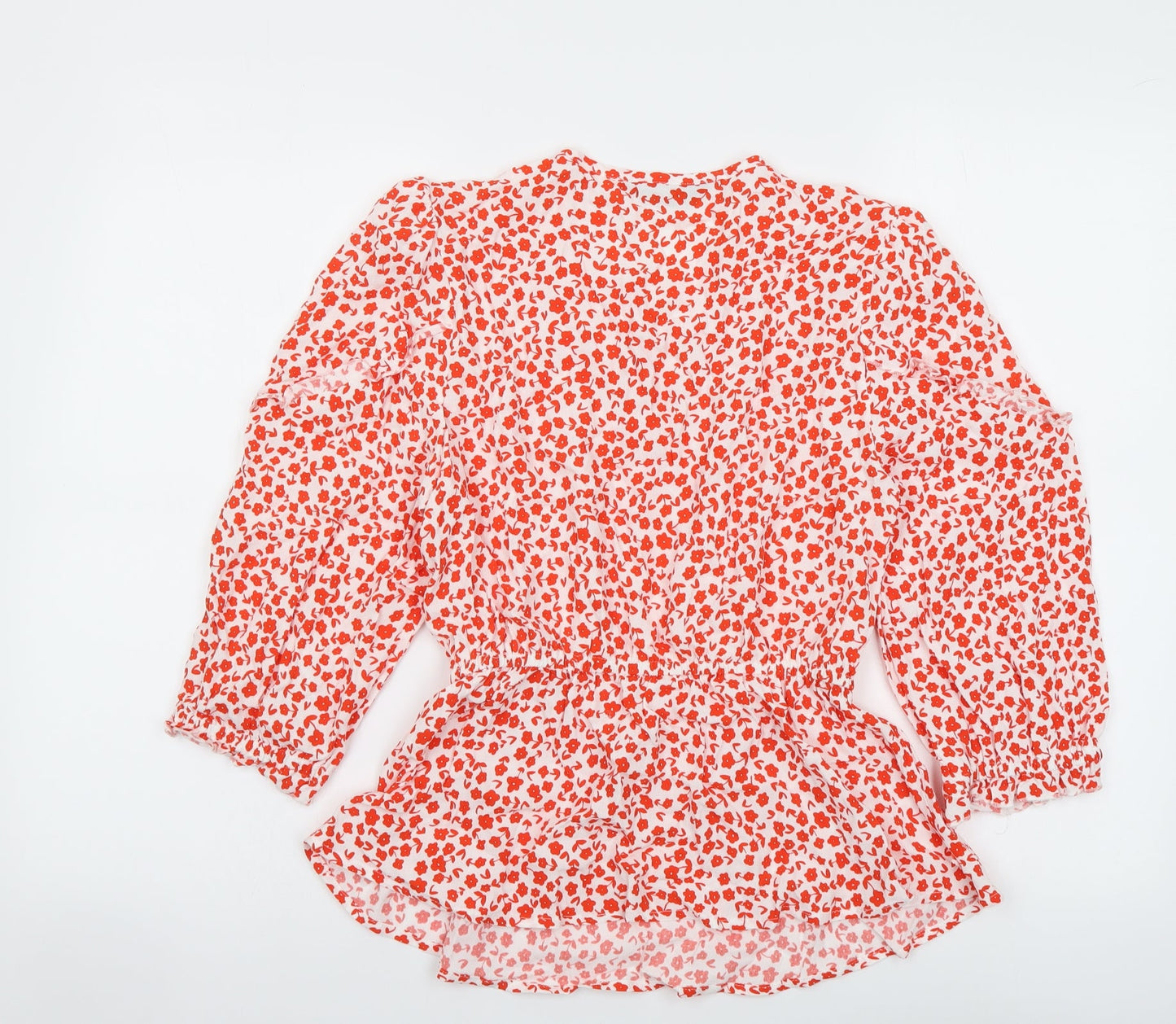Marks and Spencer Womens Red Floral Viscose Basic Blouse Size 8 Round Neck