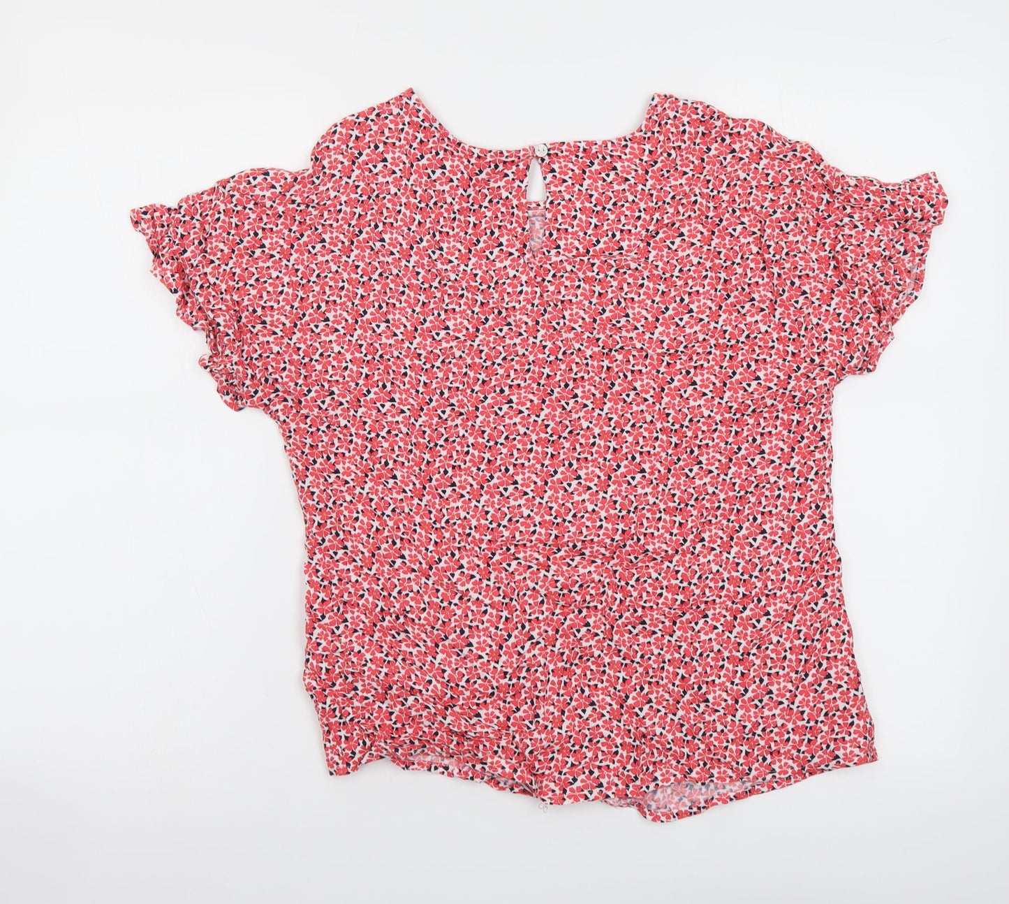 Marks and Spencer Womens Red Floral Viscose Basic Blouse Size 8 Round Neck