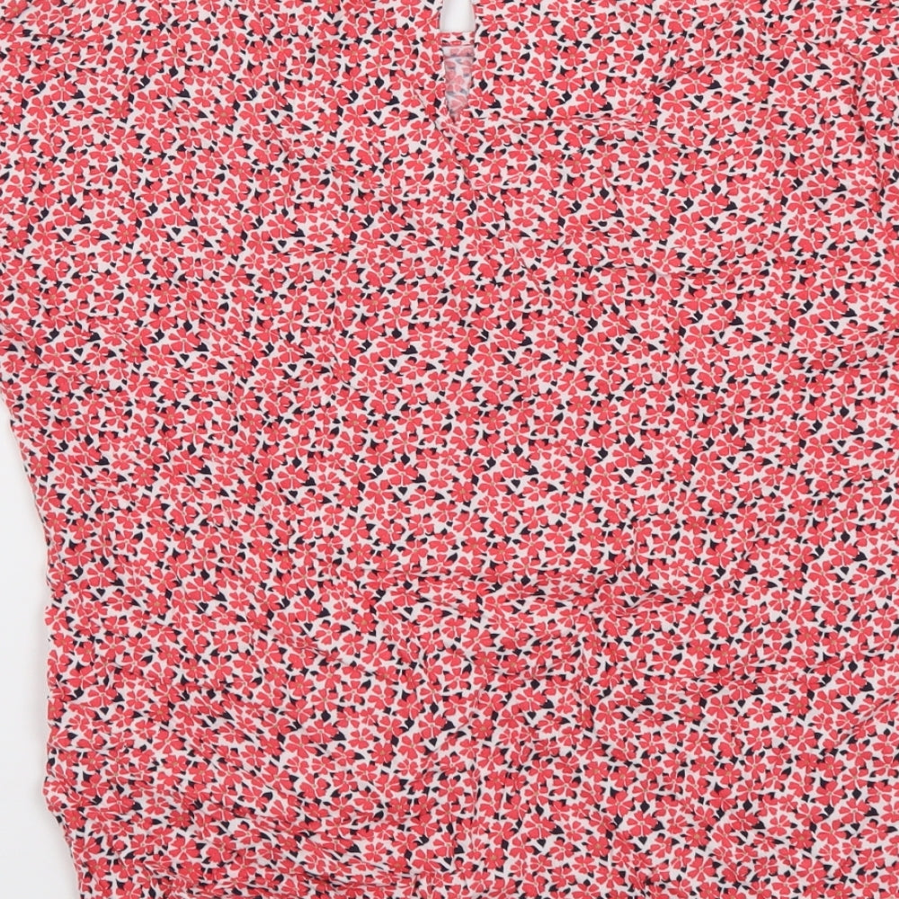 Marks and Spencer Womens Red Floral Viscose Basic Blouse Size 8 Round Neck