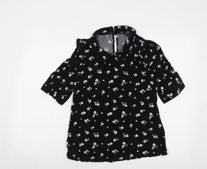 Marks & Spencer Womens Black Floral Viscose Basic Blouse Size 6 Collared