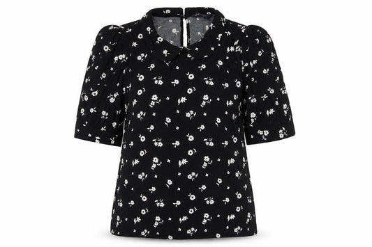 Marks and Spencer Womens Black Floral Viscose Basic Blouse Size 6 Collared
