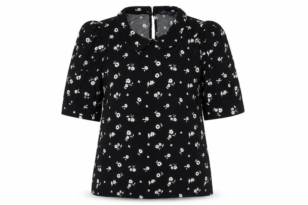 Marks & Spencer Womens Black Floral Viscose Basic Blouse Size 6 Collared