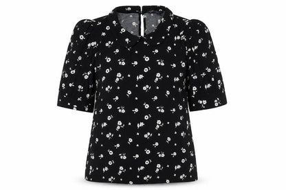 Marks & Spencer Womens Black Floral Viscose Basic Blouse Size 6 Collared