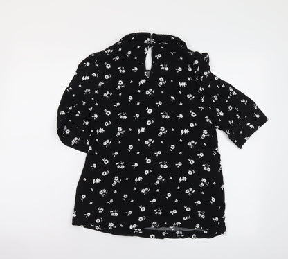 Marks & Spencer Womens Black Floral Viscose Basic Blouse Size 6 Collared