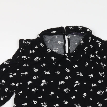 Marks & Spencer Womens Black Floral Viscose Basic Blouse Size 6 Collared