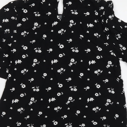 Marks & Spencer Womens Black Floral Viscose Basic Blouse Size 6 Collared