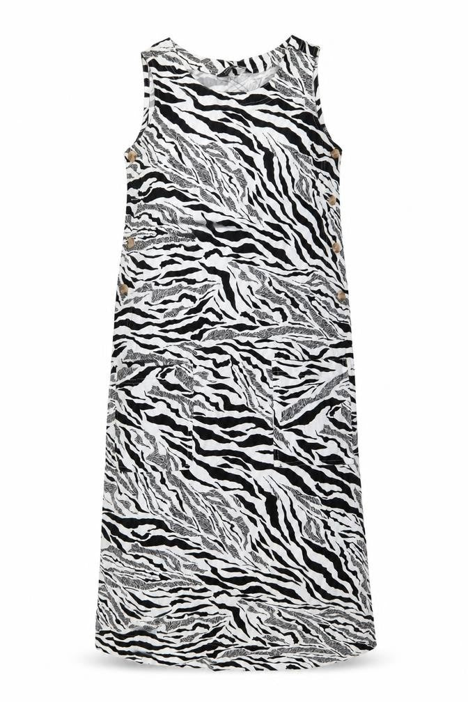 Marks & Spencer Womens White Animal Print Linen Tank Dress Size 6 Round Neck Pullover - Zebra pattern