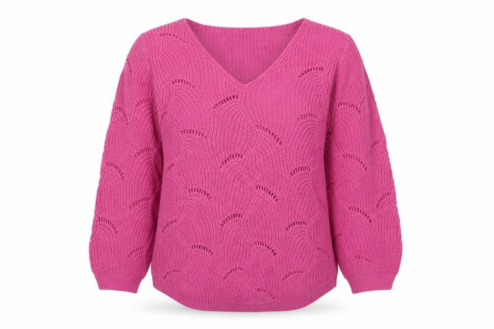 Bassini Womens Pink V-Neck Acrylic Pullover Jumper Size M