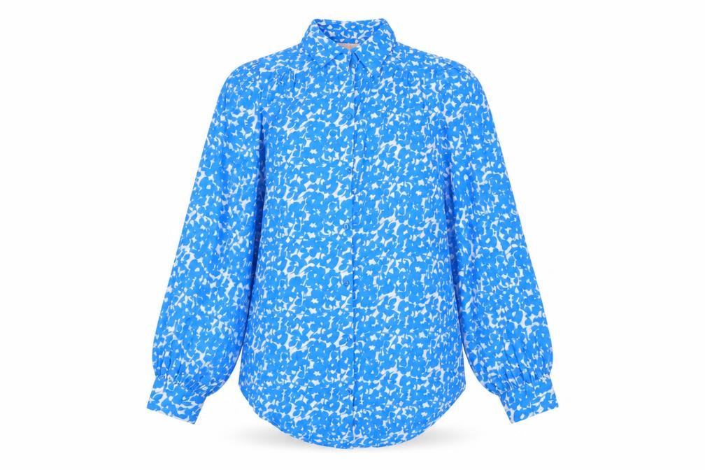 Goa Womens Blue Geometric Viscose Basic Button-Up Size S Collared