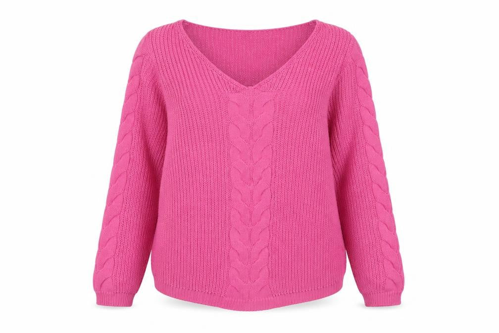Bassini Womens Pink V-Neck Acrylic Pullover Jumper Size L