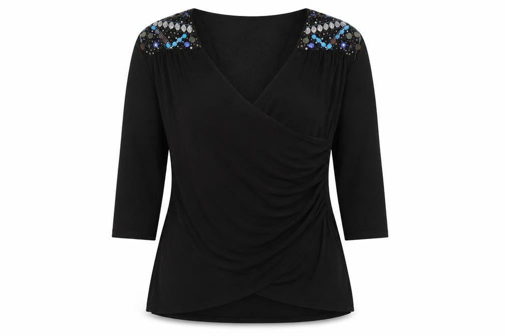 Anonymous Womens Black Polyester Basic Blouse Size 14 Round Neck