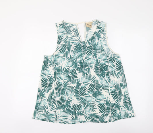 ICHI Womens Green Floral Polyester Basic Tank Size M Round Neck