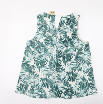 ICHI Womens Green Floral Polyester Basic Tank Size M Round Neck