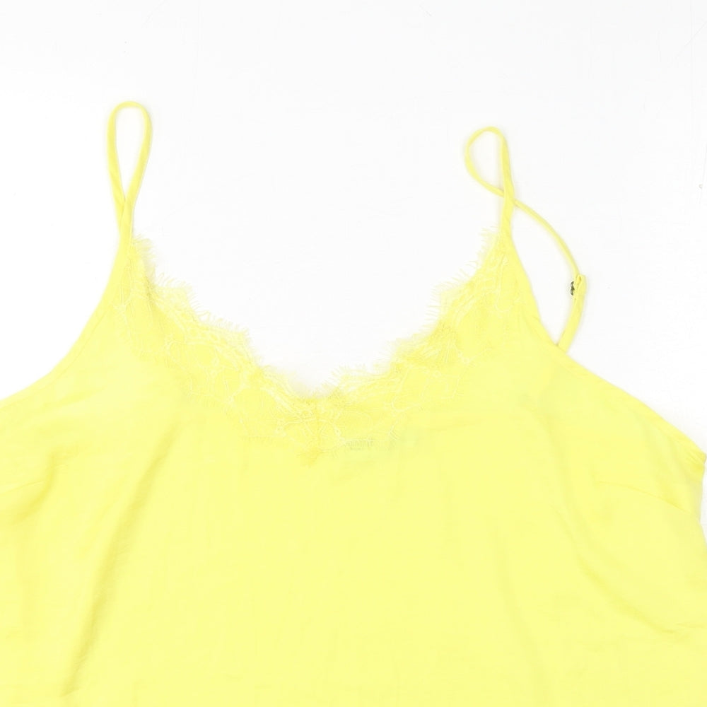 Saint Tropez Clothing Womens Yellow Polyester Camisole Tank Size L Scoop Neck - Lace Detail