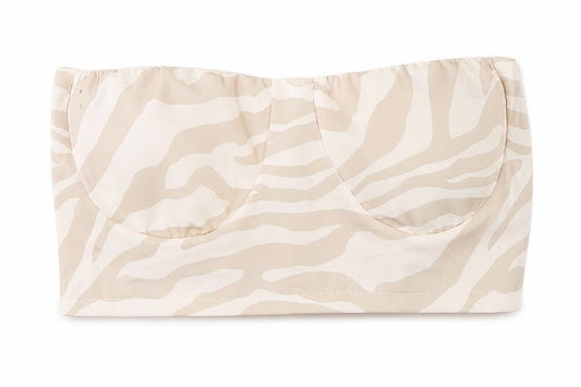 Boohoo Womens Beige Animal Print Polyester Cropped Tank Size 10 Off the Shoulder - Zebra Print